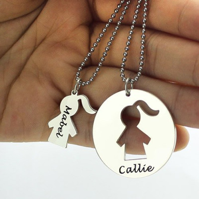 Mother Daughter Necklace Set Engraved Name Sterling Silver - The Name Jewellery™