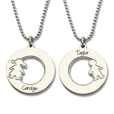 Circle Necklace With Engraved Children Name Charms Sterling Silver - The Name Jewellery™