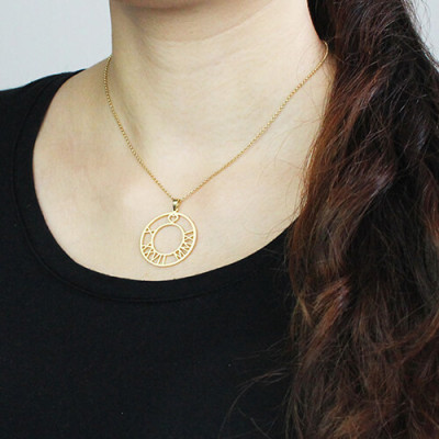 18ct Gold Plated Roman Numeral Disc Necklace - The Name Jewellery™