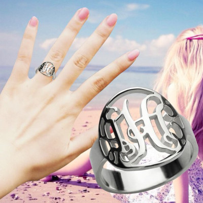 Cut Out Monogram Initial Ring Sterling Silver - The Name Jewellery™
