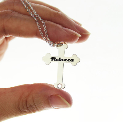 Silver Rebecca Font Cross Name Necklace - The Name Jewellery™