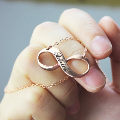 18ct Rose Gold Plated Engraved Infinity Necklace - The Name Jewellery™