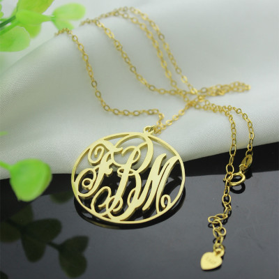 Solid Gold Vine Font Circle Initial Monogram Necklace-18ct - The Name Jewellery™