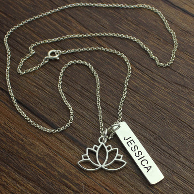 Yoga Necklace Lotus Flower Name Tag Sterling Silver - The Name Jewellery™