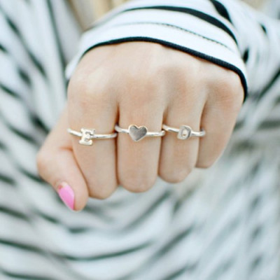 Stackable Midi Initial Ring Sterling Silver - The Name Jewellery™