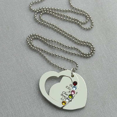 Heart Family Necklace With Birthstone Sterling Silver - The Name Jewellery™