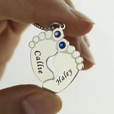 Personalzied Baby Feet Name Necklace with Birthstone Silver - The Name Jewellery™