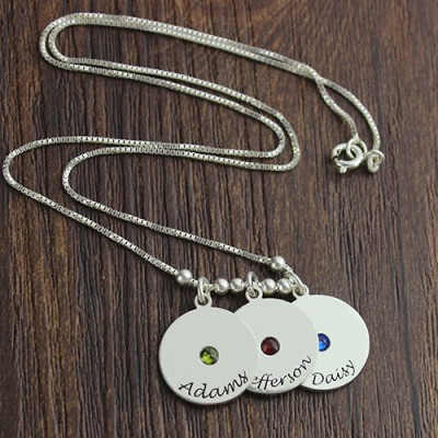 Mother's Disc and Birthstone Charm Necklace - The Name Jewellery™