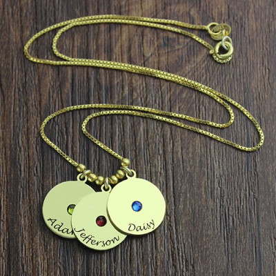 Mother's Disc and Birthstone Charm Necklace 18ct Gold Plated - The Name Jewellery™