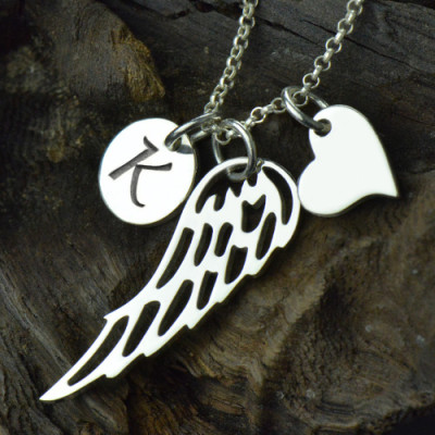 Girls Angel Wing Necklace Gifts With Heart  Initial Charm - The Name Jewellery™