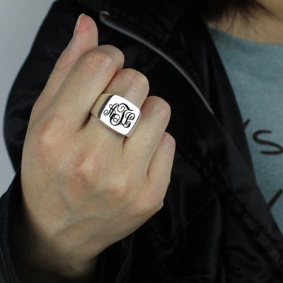 Personalised Signet Ring Sterling Silver with Monogram - The Name Jewellery™