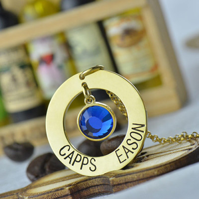 Personalised Circle Name Necklace With Birthstone 18ct Gold Plated Silver - The Name Jewellery™