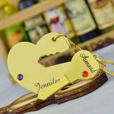 Key to My Heart Couple Name Pendant Necklaces Gold - The Name Jewellery™