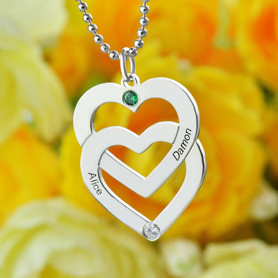 Personalised Double Heart Necklace Engraved Name Sterling Silver - The Name Jewellery™