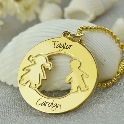 Circle Necklace Engraved Children Name Charms 18ct Gold Plated Silver925 - The Name Jewellery™