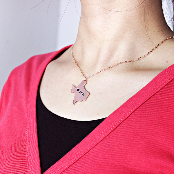Texas State USA Map Necklace With Heart  Name Rose Gold - The Name Jewellery™