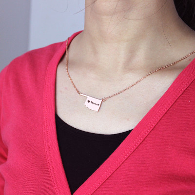 America Oklahoma State USA Map Necklace With Heart  Name Rose Gold - The Name Jewellery™