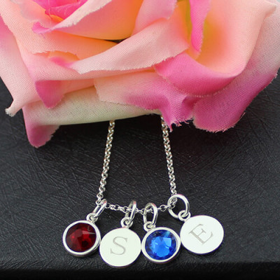 Personalised Double Initial Charm Necklace with Birthstone - The Name Jewellery™