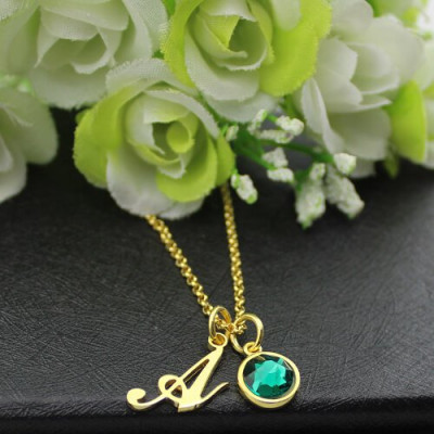 Custom Birthstone Initial Necklace 18ct Gold Plated - The Name Jewellery™