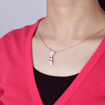 California State Shaped Necklaces With Heart  Name 18ct Rose Gold Plated - The Name Jewellery™