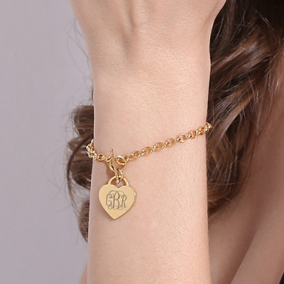 Heart Monogram Initial Charm Bracelets In 18ct Gold Plated - The Name Jewellery™