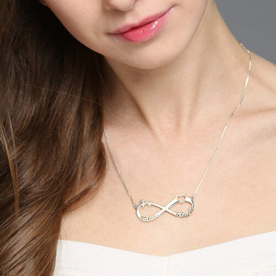 Heart Infinity Necklace 3 Names Sterling Silver - The Name Jewellery™
