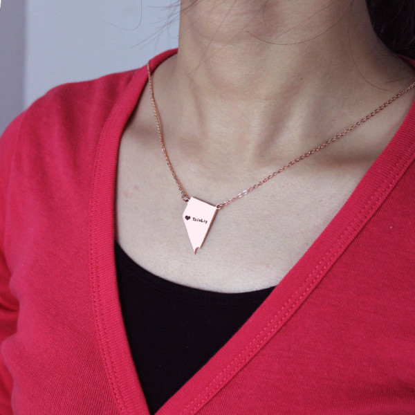 Custom Nevada State Shaped Necklaces With Heart  Name Rose Gold - The Name Jewellery™
