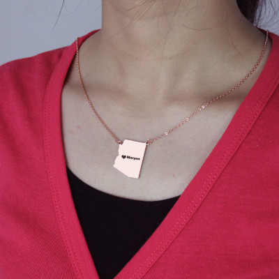 Custom Arizona State Shaped Necklaces With Heart  Name Rose Gold - The Name Jewellery™