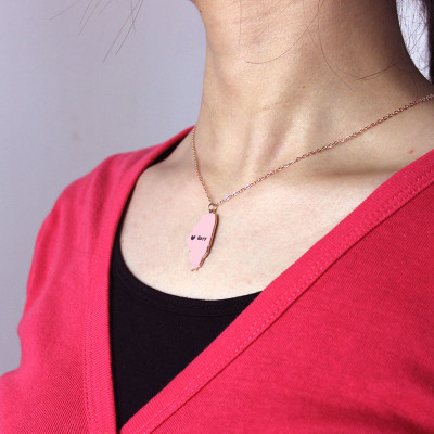 Custom Illinois State Shaped Necklaces With Heart  Name Rose Gold - The Name Jewellery™