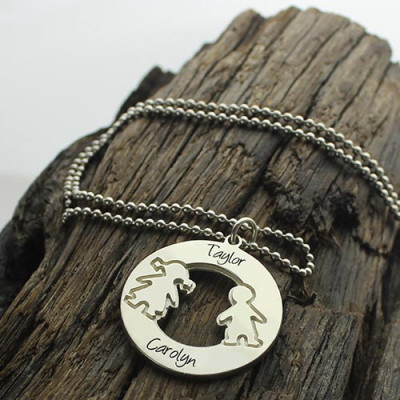 Circle Necklace With Engraved Children Name Charms Sterling Silver - The Name Jewellery™