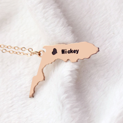Custom Florida State USA Map Necklace With Heart  Name Rose Gold - The Name Jewellery™