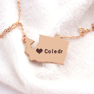 Washington State USA Map Necklace With Heart  Name Rose Gold - The Name Jewellery™