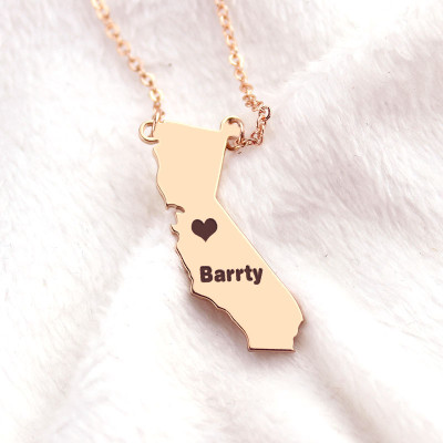 California State Shaped Necklaces With Heart  Name 18ct Rose Gold Plated - The Name Jewellery™