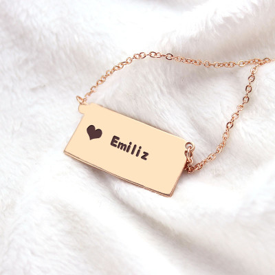 Custom Kansas State Shaped Necklaces With Heart  Name Rose Gold - The Name Jewellery™
