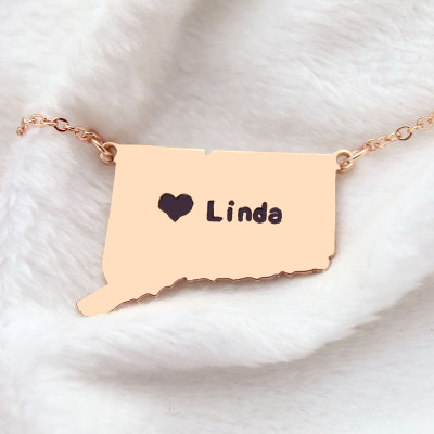 Connecticut Connecticut State Shaped Necklaces With Heart  Name Rose Gold - The Name Jewellery™