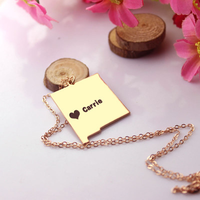 Custom New Mexico State Shaped Necklaces With Heart  Name Rose Gold - The Name Jewellery™