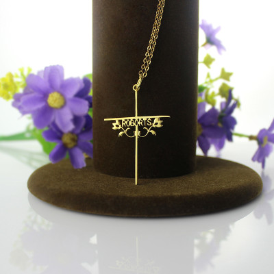 Gold Plated 952 Silver Cross Name Necklaces with Rose - The Name Jewellery™