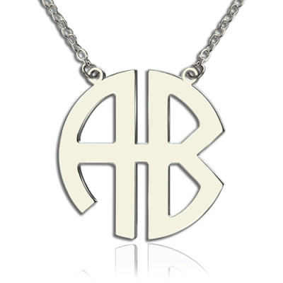 Two Initial Block Monogram Pendant Necklace Solid White Gold - The Name Jewellery™