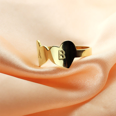 Custom Double Heart Ring Engraved Letter 18ct Gold Plated - The Name Jewellery™
