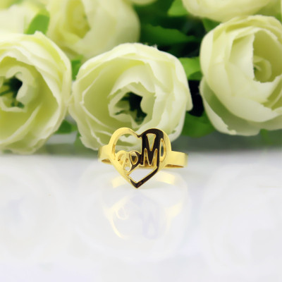 Personalised Heart in Heart Double Initial Ring 18ct Gold Plated - The Name Jewellery™