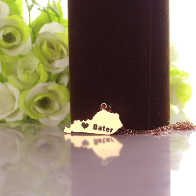 Custom Kentucky State Shaped Necklaces With Heart  Name Rose Gold - The Name Jewellery™