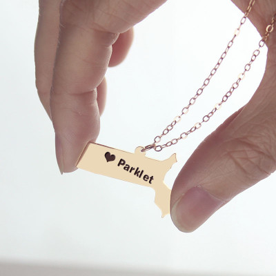 Massachusetts State Shaped Necklaces With Heart  Name Rose Gold - The Name Jewellery™