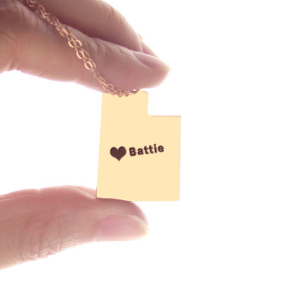 Custom Utah State Shaped Necklaces With Heart  Name Rose Gold - The Name Jewellery™