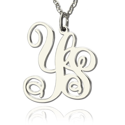 Personalised Solid White Gold Vine Font 2 Initial Monogram Necklace - The Name Jewellery™