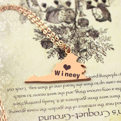 Virginia State USA Map Necklace With Heart  Name Rose Gold - The Name Jewellery™