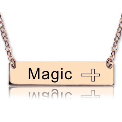 Engraved Name Bar Necklace with Icons 18ct Rose Gold Plated - The Name Jewellery™