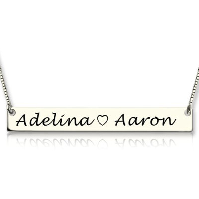 Couple Bar Necklace Engraved Name Sterling Silver - The Name Jewellery™