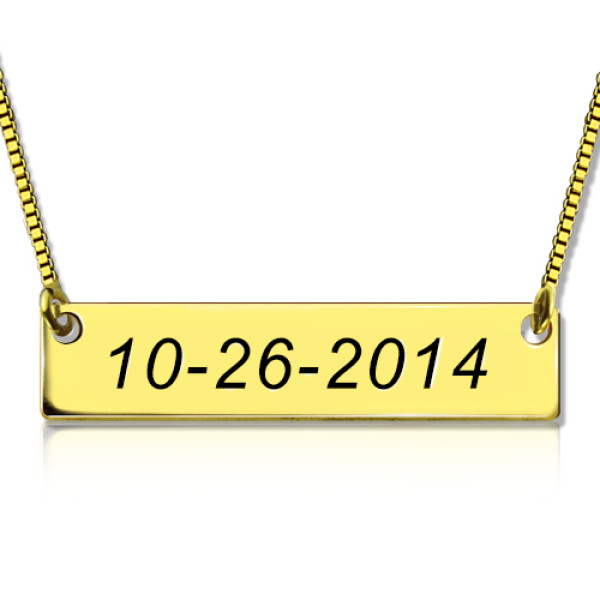 Engraved Date Bar Necklace 18ct Gold Plated - The Name Jewellery™