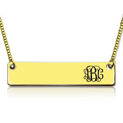 Personalised Initial Bar Monogram Engraved Necklace 18ct Gold Plated - The Name Jewellery™