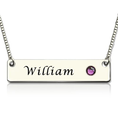Nameplate Bar Necklace with Birthstone Silver - The Name Jewellery™
